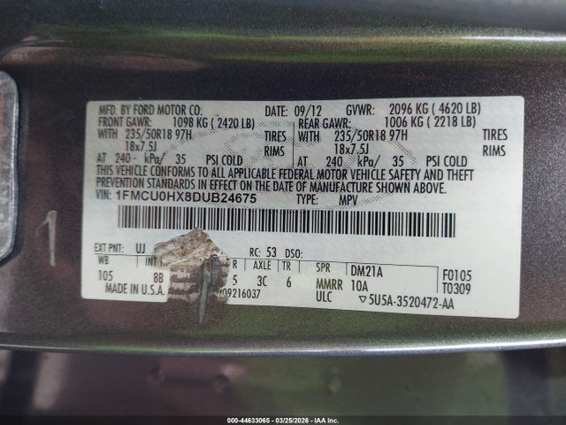 Auction sale of the 2013 Ford Escape Sel, vin: 1FMCU0HX8DUB24675, lot number: 44633065