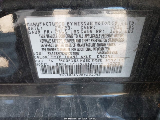 44633099 :رقم المزاد ، 3N1AB8CV2RY221092 vin ، 2024 Nissan Sentra Sv Xtronic Cvt مزاد بيع