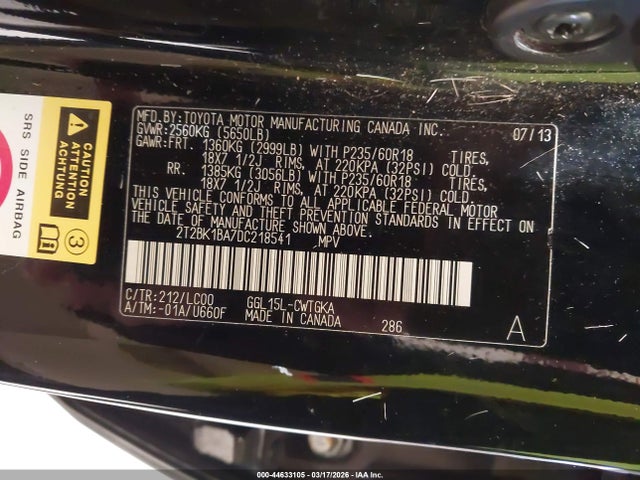 Aukcja sprzedaży 2013 Lexus Rx 350, vin: 2T2BK1BA7DC218541, numer aukcji: 44633105