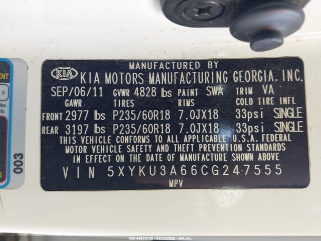 Продаж на аукціоні авто 2012 Kia Sorento Ex, vin: 5XYKU3A66CG247555, номер лоту: 44633125