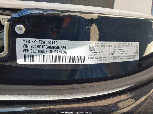 2021 Chrysler Voyager Lxi მანქანა იყიდება აუქციონზე, vin: 2C4RC1DG8MR504559, აუქციონის ნომერი: 44633149