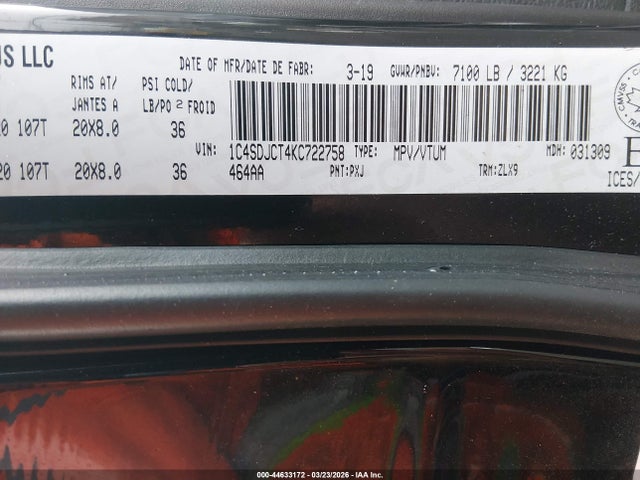 Aukcja sprzedaży 2019 Dodge Durango R/t, vin: 1C4SDJCT4KC722758, numer aukcji: 44633172
