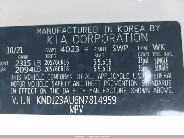 2022 Kia Soul Lx მანქანა იყიდება აუქციონზე, vin: KNDJ23AU6N7814959, აუქციონის ნომერი: 44633177