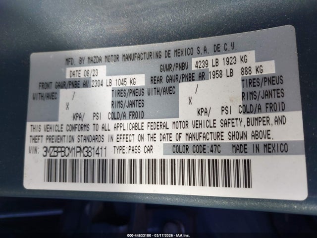 2023 MAZDA MAZDA3 3MZBPBCM1PM381411 Photo 8