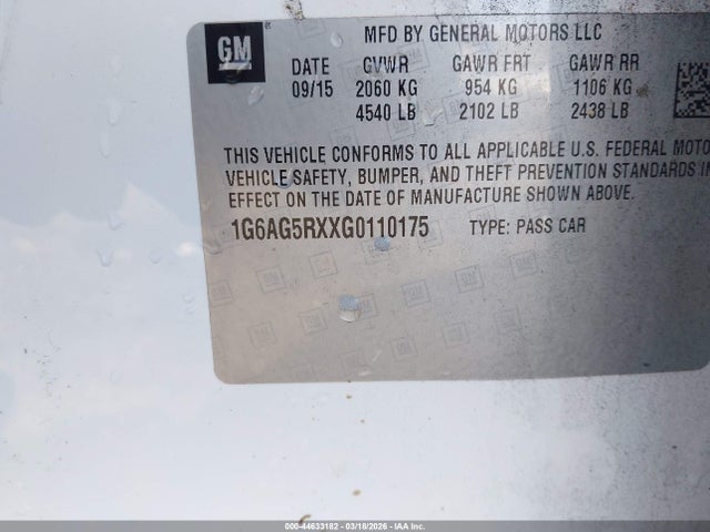 Продажа на аукционе авто 2016 Cadillac Ats Standard, vin: 1G6AG5RXXG0110175, номер лота: 44633182