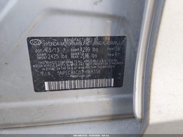 Aukcja sprzedaży 2013 Hyundai Sonata Limited, vin: 5NPEC4AC8DH668358, numer aukcji: 44633183