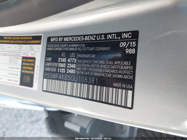 2016 Mercedes-benz C 300 4matic მანქანა იყიდება აუქციონზე, vin: 55SWF4KB5GU108381, აუქციონის ნომერი: 44633194