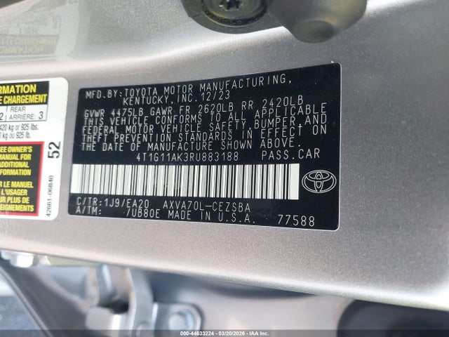 4T1G11AK3RU883188 Toyota CAMRY SE