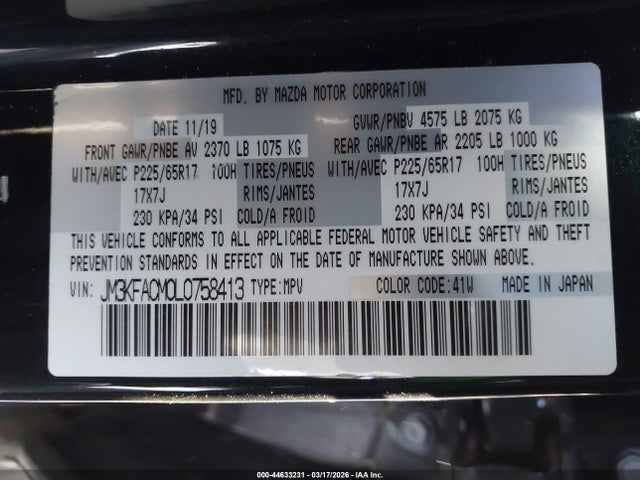 Aukcja sprzedaży 2020 Mazda Cx-5 Touring, vin: JM3KFACM0L0758413, numer aukcji: 44633231