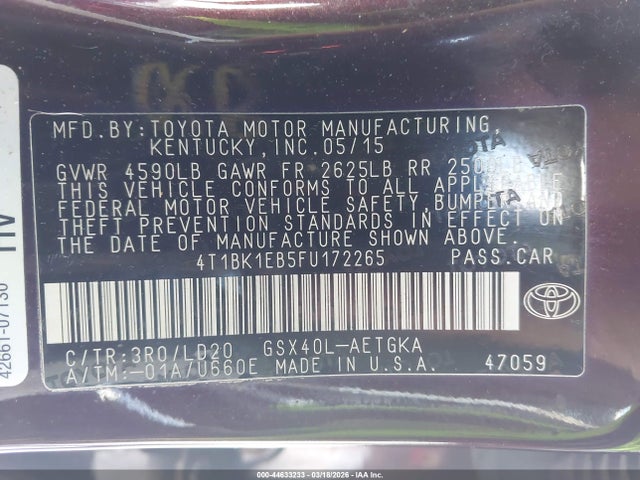 Aukcja sprzedaży 2015 Toyota Avalon Xle, vin: 4T1BK1EB5FU172265, numer aukcji: 44633233
