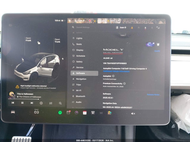44633255 :رقم المزاد ، 7SAYGDEFXPF918663 vin ، 2023 Tesla Model Y Performance Dual Motor All-wheel Drive مزاد بيع