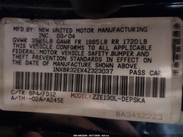 2004 TOYOTA COROLLA 1NXBR32EX4Z323037 Photo 8