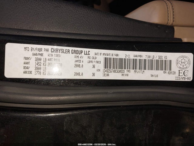 44633296 :رقم المزاد ، 1D4SE5GT0BC630533 vin ، 2011 Dodge Durango Citadel مزاد بيع