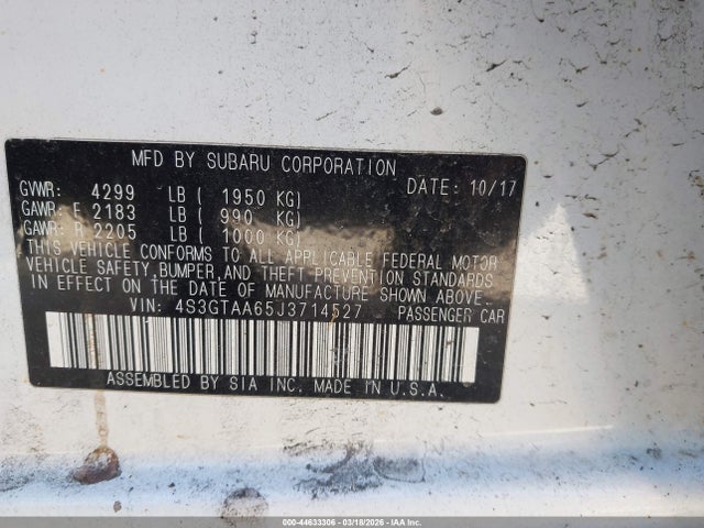 44633306 :رقم المزاد ، 4S3GTAA65J3714527 vin ، 2018 Subaru Impreza 2.0i مزاد بيع