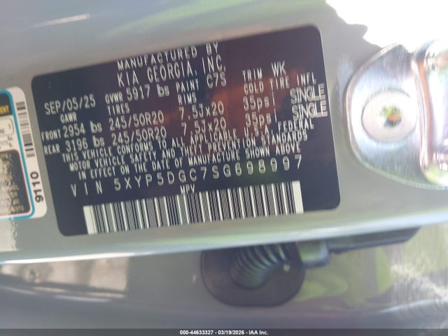 2025 Kia Telluride Sx Prestige X-line მანქანა იყიდება აუქციონზე, vin: 5XYP5DGC7SG698997, აუქციონის ნომერი: 44633327