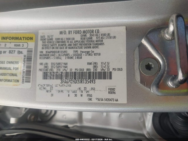 2018 Ford Fusion Se მანქანა იყიდება აუქციონზე, vin: 3FA6P0HD3JR135493, აუქციონის ნომერი: 44633332