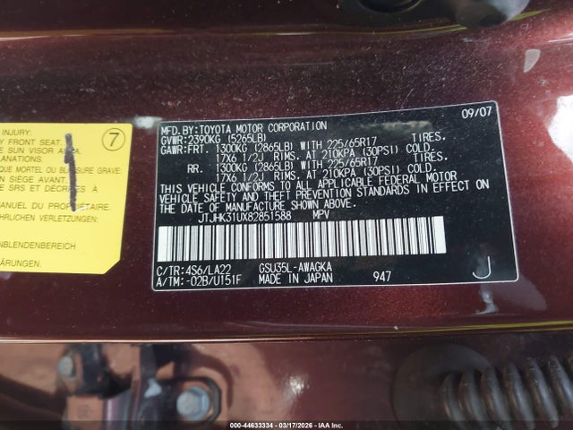 Aukcja sprzedaży 2008 Lexus Rx 350, vin: JTJHK31UX82851588, numer aukcji: 44633334