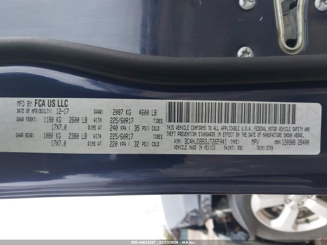 Продажа на аукционе авто 2018 Jeep Compass Latitude 4x4, vin: 3C4NJDBB3JT265041, номер лота: 44633347