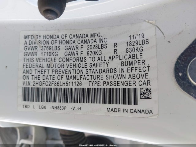 2HGFC2F86LH511126 Honda Civic Sport