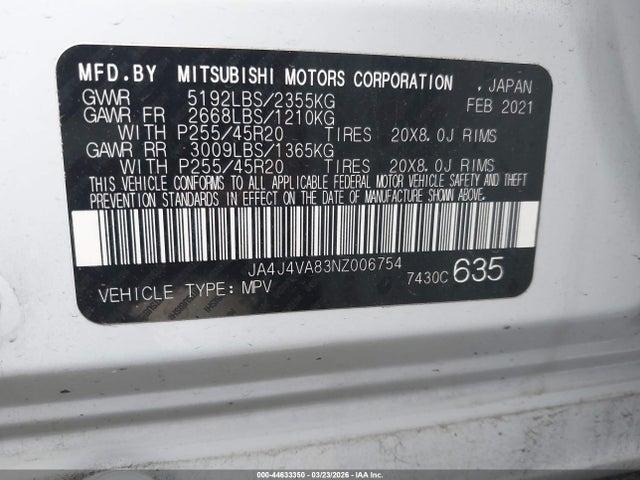 2022 MITSUBISHI OUTLANDER JA4J4VA83NZ006754 Photo 8