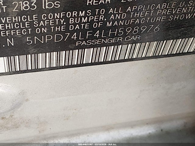 5NPD74LF4LH598976 Hyundai ELANTRA SE