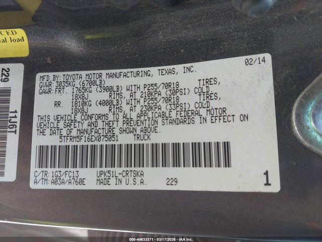 5TFRM5F16EX075051 Toyota Tundra Sr5 4.6l V8