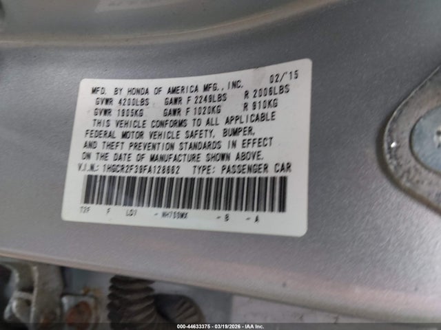 Honda ACCORD LX 2015 1HGCR2F39FA128662 Image 9