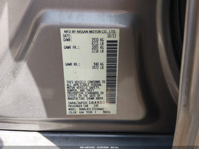Продажа на аукционе авто 2014 Nissan Altima 2.5 S, vin: 1N4AL3AP1EC164880, номер лота: 44633392