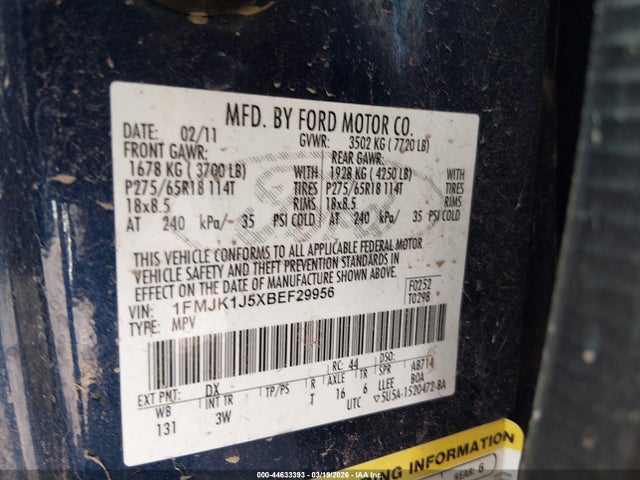 Продаж на аукціоні авто 2011 Ford Expedition El Xlt, vin: 1FMJK1J5XBEF29956, номер лоту: 44633393