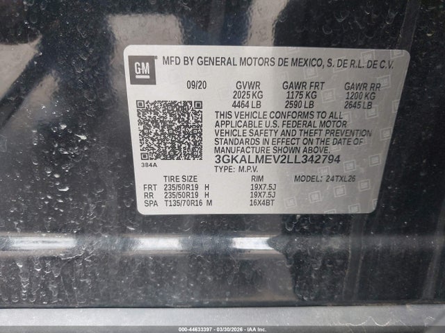 Aukcja sprzedaży 2020 Gmc Terrain Fwd Sle, vin: 3GKALMEV2LL342794, numer aukcji: 44633397