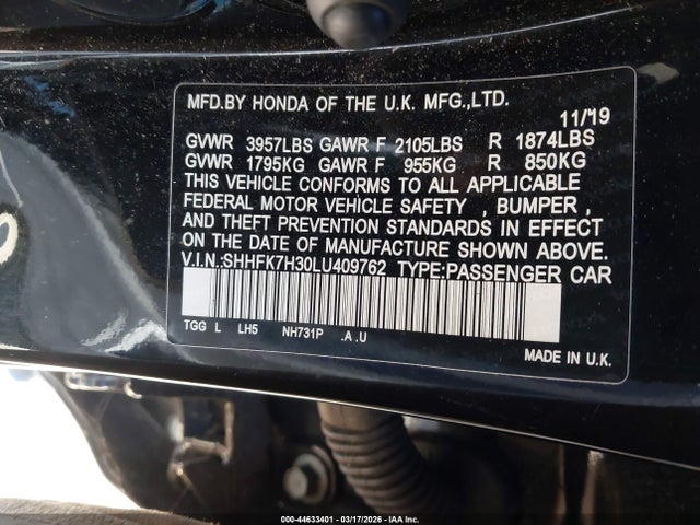 Honda Civic Lx 2020 SHHFK7H30LU409762 Image 9