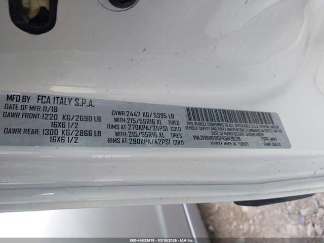 2019 Ram Promaster City Tradesman Slt მანქანა იყიდება აუქციონზე, vin: ZFBHRFBB6K6M36218, აუქციონის ნომერი: 44633418