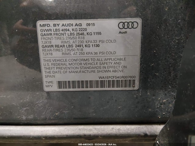 Aukcja sprzedaży 2016 Audi Q3 2.0t Premium Plus, vin: WA1EFCFS4GR007600, numer aukcji: 44633423