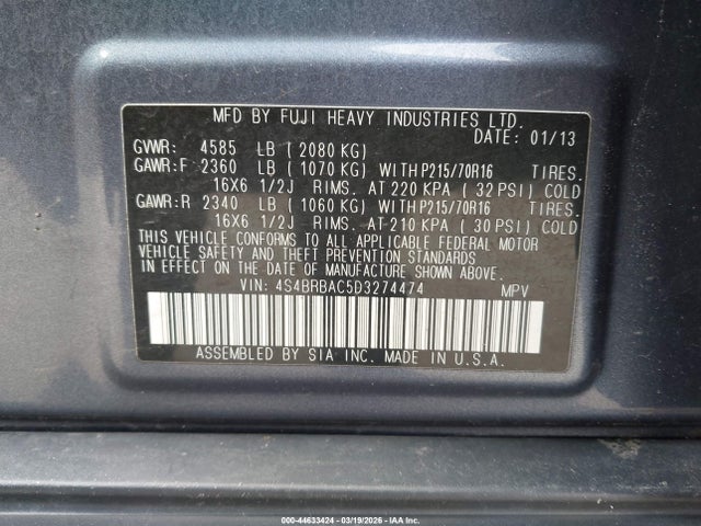 Auction sale of the 2013 Subaru Outback 2.5i, vin: 4S4BRBAC5D3274474, lot number: 44633424
