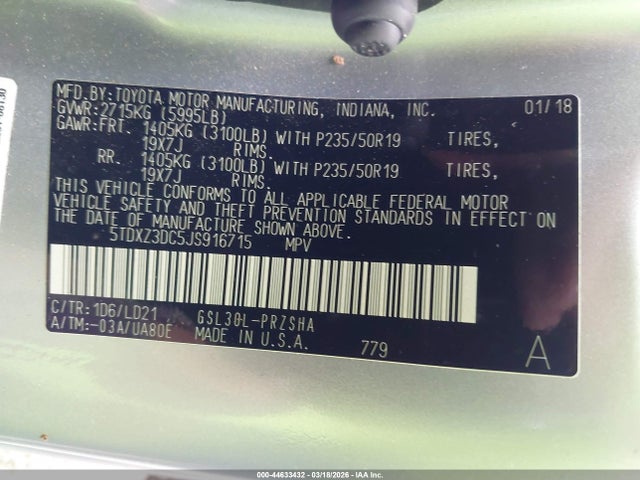 5TDXZ3DC5JS916715 Toyota Sienna Se 8 Passenger/se Premium 8 Passenger