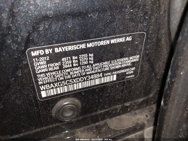 Продажа на аукционе авто 2013 Bmw 528i, vin: WBAXG5C5XDDY34884, номер лота: 44633433