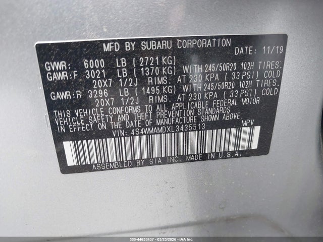 4S4WMAMDXL3435513 Subaru Ascent Limited
