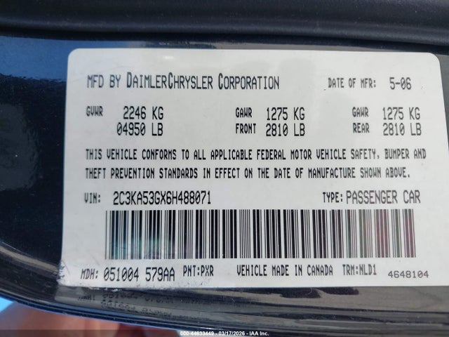 44633449 :رقم المزاد ، 2C3KA53GX6H488071 vin ، 2006 Chrysler 300 Touring مزاد بيع