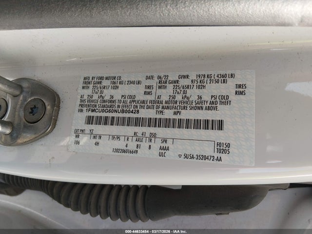 Продаж на аукціоні авто 2022 Ford Escape Se, vin: 1FMCU0G60NUB00428, номер лоту: 44633454