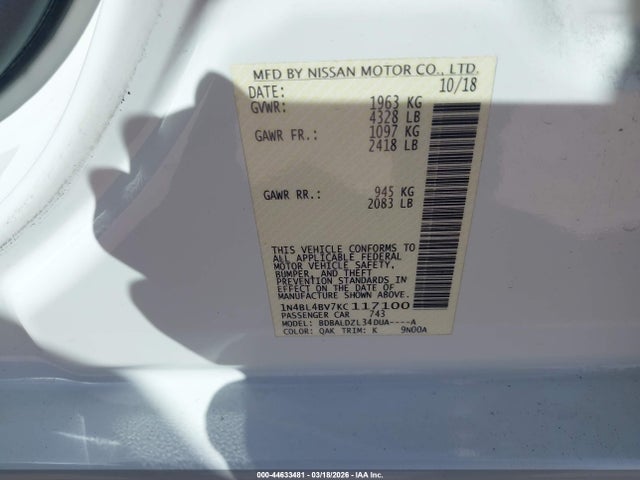 Nissan Altima 2.5 S 2019 1N4BL4BV7KC117100 Image 9