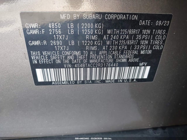 2024 SUBARU OUTBACK 4S4BTACC2R3176440 Photo 8