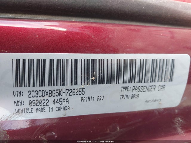 Продажа на аукционе авто 2019 Dodge Charger Sxt Rwd, vin: 2C3CDXBG5KH726055, номер лота: 44633485