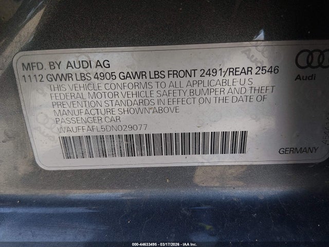 44633495 :رقم المزاد ، WAUFFAFL5DN029077 vin ، 2013 Audi A4 2.0t Premium مزاد بيع