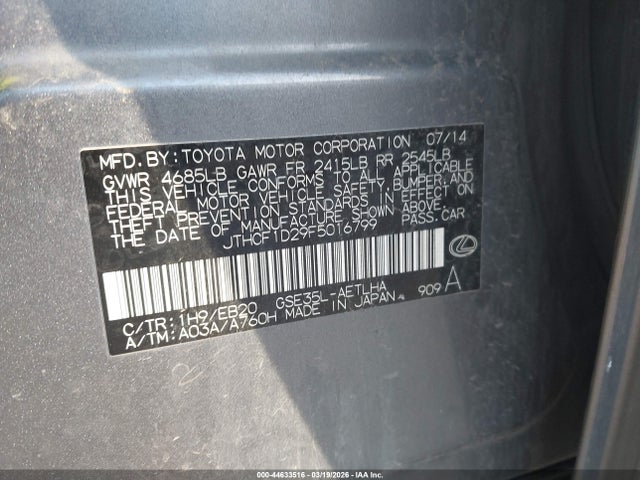 44633516 :رقم المزاد ، JTHCF1D29F5016799 vin ، 2015 Lexus Is 250 مزاد بيع