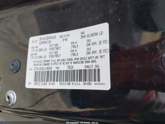 Продажа на аукционе авто 2006 Dodge Ram 1500 Slt/trx4 Off Road/sport, vin: 1D7HU18246J108360, номер лота: 44633534
