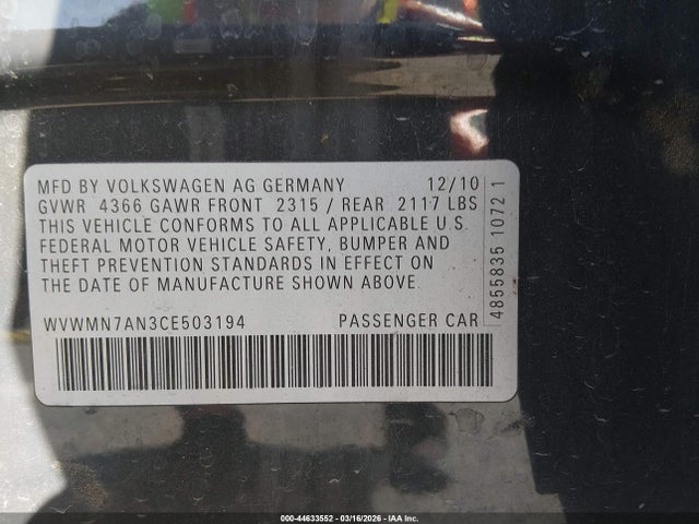 2012 VOLKSWAGEN CC WVWMN7AN3CE503194 Photo 8