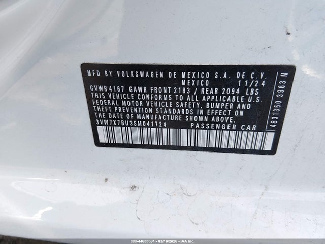 Продаж на аукціоні авто 2025 Volkswagen Jetta 1.5t Se, vin: 3VW7X7BU3SM041724, номер лоту: 44633561