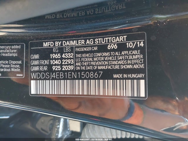 2014 Mercedes-benz Cla 250 მანქანა იყიდება აუქციონზე, vin: WDDSJ4EB1EN150867, აუქციონის ნომერი: 44633597