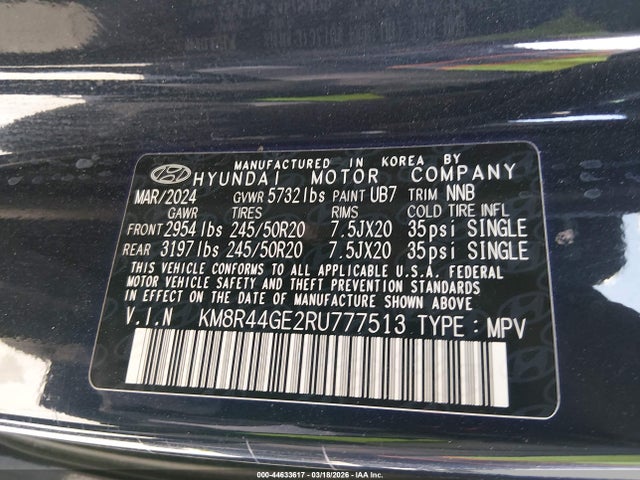 2024 Hyundai Palisade Sel მანქანა იყიდება აუქციონზე, vin: KM8R44GE2RU777513, აუქციონის ნომერი: 44633617