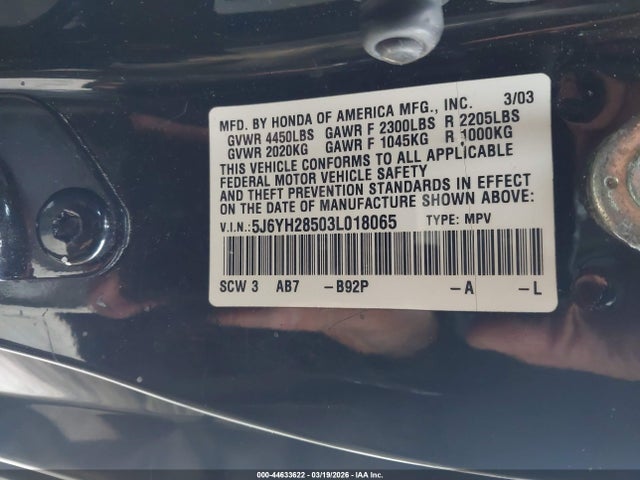 Продаж на аукціоні авто 2003 Honda Element Ex, vin: 5J6YH28503L018065, номер лоту: 44633622